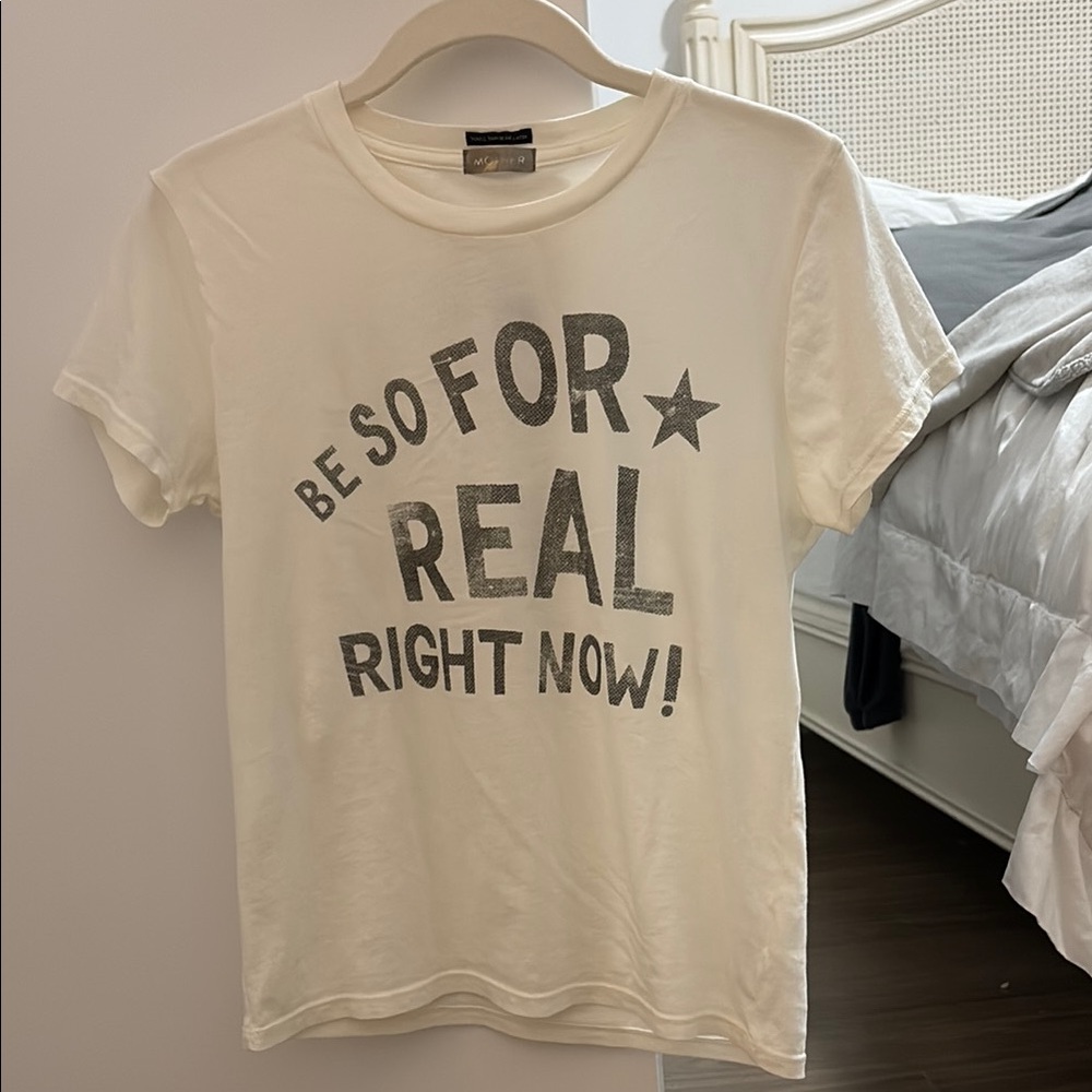 MOTHER White Graphic T-Shirt with Bold Text. NWT